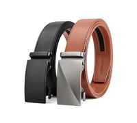 SKiporty Ratchet Belts for Men, 2 Packs Leather Click Adjustable, Black & Brown, Belt for Dress/Casual, Gifts Box, Basic Black/Brown, 46" to 52"waist adjustable