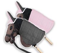 SKIPPI Hobby Horse Blanket and Ear Bonnet - Pink and Grey, Hobby Horse Accessories, Reversible Horse Rug and Fly Veil for Horse on a Stick