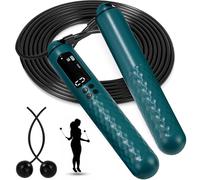 Skipping Rope Calorie Counter, Adjustable Skipping Rope with Ball Bearings and Non-Slip Handles - Cordless Skipping Rope for Workout, Fitness, Turquoise