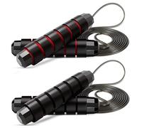 Skipping Rope, Jump Rope Adjustable, Jumping Rope with Tangle-free PVC Coated Steel Cable, Rapid Ball Bearings & Soft Foam Handle For Men Women Kids Home Exercise, Fat Burning (Black-Red 2pcs)
