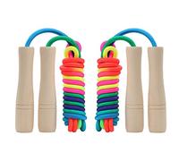 Skipping Rope Kids 2 Pack, Adjustable Children Jump Rope with Wooden Handle, Rainbow Jumping Rope for Girls and Boys(2.6M)