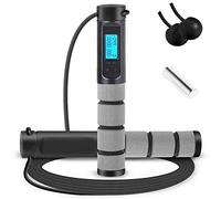 Skipping Rope, Wastou Jump Rope Speed Calorie Counter, Ropeless Weighted Jumping Rope, Adjustable Digital Skipping Rope with Non-Slip Handle and Alarm Reminder for Fitness Women, Men, Kids