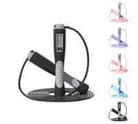 Skipping Rope with Counter LED Display Ropeless for Indoor Use Adjustable Weighted Handles Anti-Slip Grip Calorie Counter Durable Smart Jump Rope for Adults Women Men Kids Home Workouts Fitness
