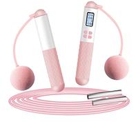 Skipping Rope with Counter, VINSOC 2 in 1 Adjustable Ropeless Digital Jump Rope with Calorie Counter, Non-Slip Handles, Weighted Handles Speed Rope for Men Women Adult Kids, Exercise - Pink