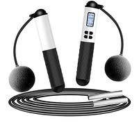 Skipping Rope with Counter, VINSOC 2 in 1 Adjustable Ropeless Digital Jump Rope with Calorie Counter, Non-Slip Handles, Weighted Handles Speed Rope for Men Women Adult Kids, Exercise - Black