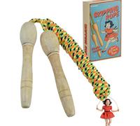 Skipping Rope with Wooden Handles for Kids - Multicoloured Braided Rope 82 Inch - Retro Childrens Outdoor Toy Jump Rope for Playground Activity Coordination Practice