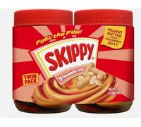 SKIPPY Strawberry Stripe Peanut Butter with Strawberry Jelly, Twin Pack, 2x500g Jars