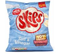 Skips Salt and Vinegar Crisps, 16 x 45g Packs, Light Melty Potato Snacks, Bulk Buy for Lunchboxes and Parties