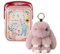 SKIPTHYBER Bunny Plush Keyring in a Tin Box, 15cm Soft Bunny Pom-pom Rabbit Keychain With Exquisite Box,Fluffy Keyrings for Women, Rabbits Soft Toys Key Ring Ornaments for Backpack Decorations