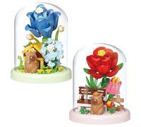SKIPTHYBER Capybara 2 Pieces Flower Building Blocks Set - Capybara Building Toy with Dustproof Dome and Pedestal DIY Flower Building Kit Flowers Clamp Building Blocks Flowers for Adults Gift