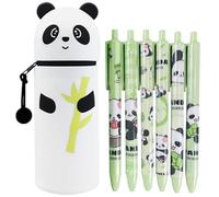 SKIPTHYBER Cartoon Pencil Case 2 in 1 Soft Silicone Bag Pencil Case 6 Pieces Erasable Pen Panda Erasable Pen 0.5 mm Erasable Pen Set for Students, Stationery, Office, blue, Cartoon