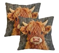 SKIPTHYBER Highland Cow Cushion Covers- 2PCS Highland Cow Pattern Cushion Covers 3D Animal Print Decorative Pillow Case for Sofa Couch Living Room Farmhouse Decor 18x18 In