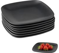 SKIPTHYBER Pack of 10 14 × 14 cm Appetizer Plates Rectangular Black Matt Black Dinner Plates Mezze Plates Square Reusable for BBQ, RV, Party, Picnic & Camping - Matte Black