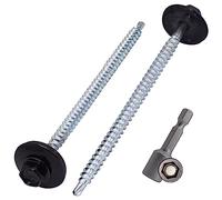 SKIR'CO (100 pcs) Painted Roofing Screws 4.8 x 100 mm, Hex Head, Self-Drilling Screws With EPDM Washers (Jet Black, RAL 9005)