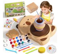 Skirfy Mini Pottery Wheel Machine Kit for Beginners Kids with Light,Electric Ceramic Wheel with Foot Pedal&Painting Kit, Adjustable Speed,Clay Spinner DIY Tools for Art Craft Birthday (Brown)