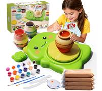 Skirfy Mini Pottery Wheel Machine Kit for Beginners Kids with Light,Electric Ceramic Wheel with Foot Pedal&Painting Kit, Adjustable Speed,Clay Spinner DIY Tools for Art Craft Birthday (Green Dinosaur)