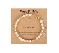 SKIRIFLA Happy Birthday Gifts for Women Best Friend, Freshwater/AAA+ Pearl Birthday Bracelet for Her,You Are Loved Birthday Bracelet for Mom Grandma Bestie Sister, Medium, no gemstone