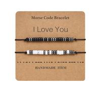 SKIRIFLA Natural Stone Matching Morse Code Bracelets for Couples, I Love You Bracelet for Soulmate Boyfriend Girlfriend Husband, M, no gemstone