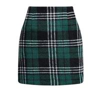 Skirt for Women UK Ladies Brushed Short Stretch Smart Casual Work Office Meeting Mini Straight Fitted Bodycon Slim Hip Wrap Jersey Pull On Soft Checked Plaid Tartan Print Short Skirt (Z1-Green, M)
