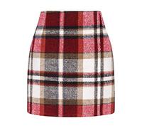 Skirt for Women UK Ladies Wool Plaid Pencil Skirts Work Office Meeting Mini Straight Fitted Bodycon Slim Hip Wrap Jersey Pull On Soft Checked Plaid Tartan Print Short Skirt Mini Skirts