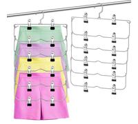 Skirt Hangers with Clips, Space Saving Trouser Hangers for Clothes, 2 Pack Metal Multi Pants Hanger, Folding Hangers for Pants Shorts Skirt Socks Underwear with 24 PCS Non-Slip Clips