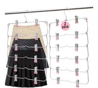 Skirt Pants Hangers with Clips，6Tier Skirt Hangers Space Saving,Metal,Non Slip Closet Organizer and Storage Multi Clothes Shorts Hanger Organization(2, Pink)