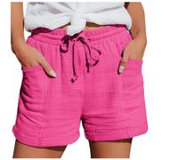 Skirt Shorts for Women Shorts for Women Solid Color Chino Pants Drawstring Elastic Waist Beach Walking Trousers Casual Loose Summer Clothes Lightweight Plus Size Ladies Pants Rose Red