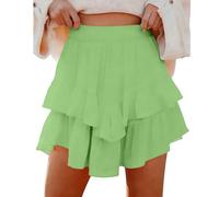 Skirt with Shorts Underneath Layered Mini Skirt Summer High Waisted Elastic Layered Miniskirt Plus Size Frilly RARA A Line Cake Short Double Layer Solid Color Lace Mini Ruffle Skorts Light Green 3XL