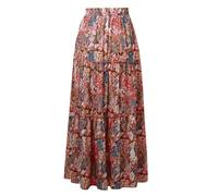 Skirt Women Casual High Waist Tiered Paisley Print Long Skirts with Pockets Women With Shirt, c, L