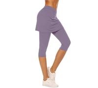 Skirted Capri Leggings Tennis Skorts with Leggings for Women Elasticated Waist Pants Golf 3/4 Yoga Pants Tight Running Shorts Womens Workout Activewear Sports Skirts Cropped Trousers