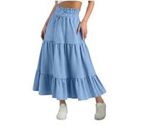 Skirts for Girls Spring Summer Boho Beach Dresses Long Flowy A Line Swing Maxi Homecoming Skirts Blue 14-15 Years
