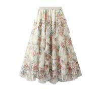 Skirts for Women Layered Tiered Maxi Skirt Pleated High Waist Skirt A Line Swing Tulle Tutu Summer Irregular Patchwork Lace Mesh Floral Print Party Prom Going Out