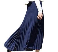 Skirts for Women Maxi Pleated Skirt Elastic Skirt High Waist Pleated A-Line Swing Long Skirt (Blue, Free Size), One Size