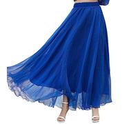 Skirts for Women UK,Boho Royal Blue 4M Large Swing Flowy Midi Skirt for Women Summer Chiffon Pleated Skirt Elastic High Waist A-Line Ruffle Beach Holiday Long Skirts for Girls Ladies,85Cm,M