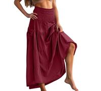Skirts for Women UK Elasticated Waist A Line Skirt Vintage Bohemian Summer Maxi Skirt Ladies Beach Swing Long Skirts for Holiday Vacation