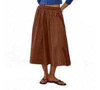 Skirts for Women UK Elegant Elastic High Waist Midi Skirts Basic Summer Skirt A Line Pleated Swing Flowy Long Skirt Brown