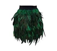 Skirts for Women UK Feather Short Skirts Mid-Waist Mini A-Line Skirt Carnival Ball Stage Performance Costume Elastic Waist Stylish Adult Party Evening Outfit (Green, M)