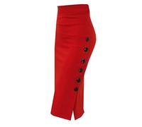 Skirts for Women UK Plain Pencil Skirt Women's Formal Plus Size Curve Midi Length Skirt with Button Classic Elegant Slim Bodycon High Waist Slim Hip Wrapped Elegant Work Business Office Skirts Red