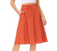 Skirts for Women UK Pleated A-Line Mini Skirt Elastic High Waist Drawstring Summer Skirts Plaid Flared Skirt Solid Elegant Knee Length Ladies Skirts with Pockets