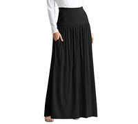 Skirts for Women UK Pleated Maxi Skirt Elegant High Waist Long Skirt Vintage Solid Skirts with Pockets Draped Stretch Wide Waistband Beach Party Dress Half Evening Gowns Black