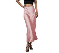 Skirts for Women Uk Satin High Waist A Line Half Slips Ladies Elegant Flowy Midi Underskirt Plain Loose Swing Petticoat Casual Elegant Fishtail Long Skirt for Job Party Pink