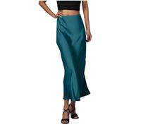 Skirts for Women Uk Satin High Waist A Line Half Slips Ladies Elegant Flowy Midi Underskirt Plain Loose Swing Petticoat Casual Elegant Fishtail Long Skirt for Job Party Green