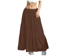 Skirts for Women UK Skirt for Ladies Women Flowy Flared Ruffle Boho Long Skirt Summer Maxi Beach Elegant Swinging Layered Bowknot A Line Maxi (Coffee, S)
