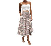 Skirts for Women UK, Women's Flowy Elastic High Waist Skirts Summer Boho Floral Pattern Print Casual A Line Midi Skirt with Pockets for Beach Holiday Travel Personalised Gifts,Multicolor,S,u165k