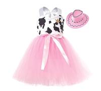 Skirts Summer Girls Toddler Girls Halloween Sleeveless Cow Prints Princess Dress Party Cosplay with Hat 2-Piece Set Black Girl Simple, pink, 6-7 Years