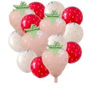 SKIRUP 14 Pieces Strawberry Balloons Latex Foil Balloons Shortcake Party Decorations for Girl Sweet One 1st Birthday Party, Summer Fruit Party Supplies (pink strawberry balloon kit)