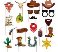 SKIRUP 19 Pieces West Cowboy Photo Booth Props Kit, Cowgirl Western Party Decorations Selfie Props for Western Cowboy Theme Party Favors Supplies (Cowboy)