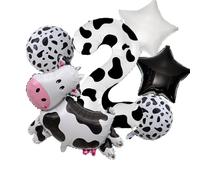 SKIRUP 2 ears Cow Theme Cow Print Party Balloons Set, Black and White Star Foil Balloons, 18-40 Inch, Farm Animal Theme Birthday Decorations with Cow Shape Mylar Balloon