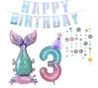SKIRUP Mermaid happy Birthday Party Decorations Kit, Foil Mermaid Balloon, Tail Balloons,garland banner , birthday hat ,Party Decorations Supplies