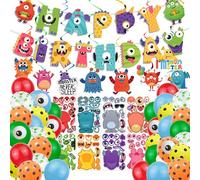 SKIRUP Monster Birthday Party Supplies, DIY Monster balloons, Hanging Swirl Happy Birthday Banner for Boys Girls Kids Party Decorations